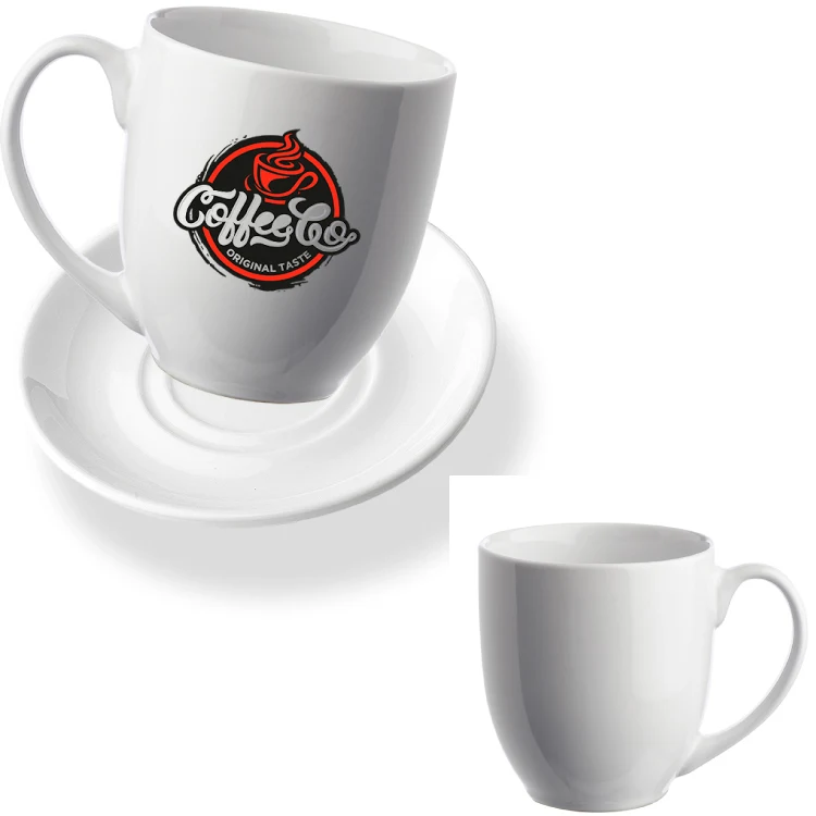 16 oz. Bistro Glossy Coffee Mug with Ceramic Coaster Set - White 1