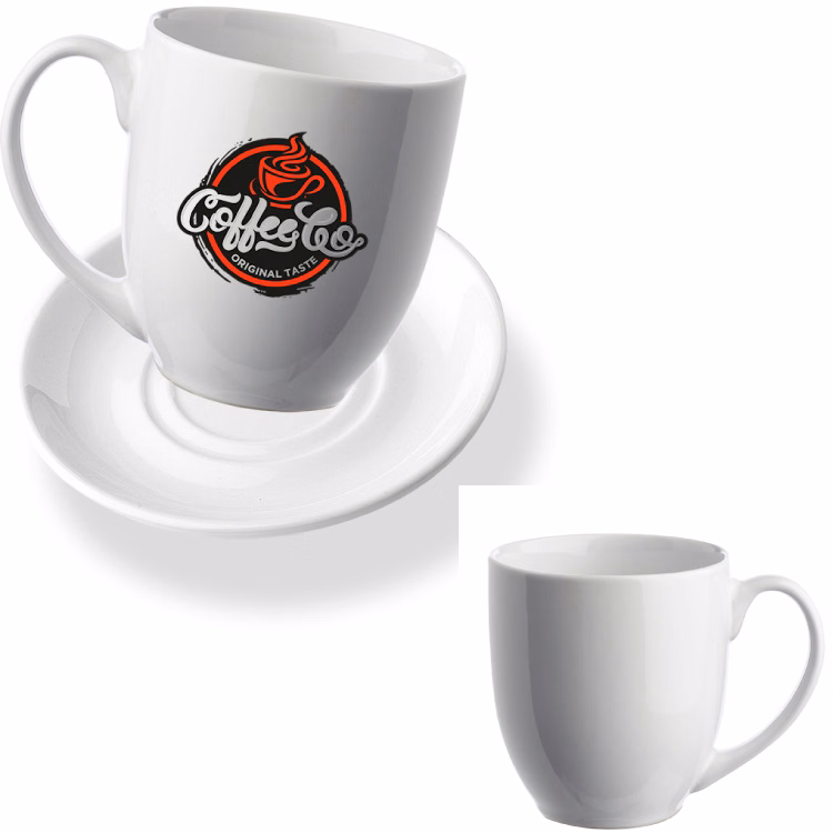 16 oz. Bistro Glossy Coffee Mug with Ceramic Coaster Set - White
