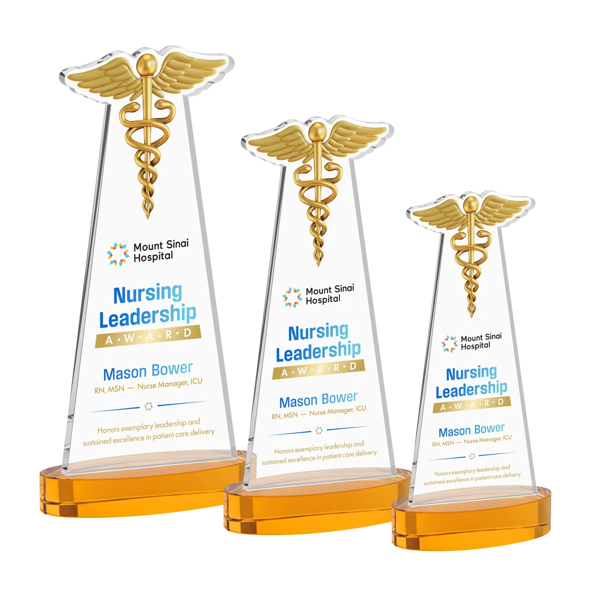Caduceus VividPrint™ Award on Alberton Base - Amber 1