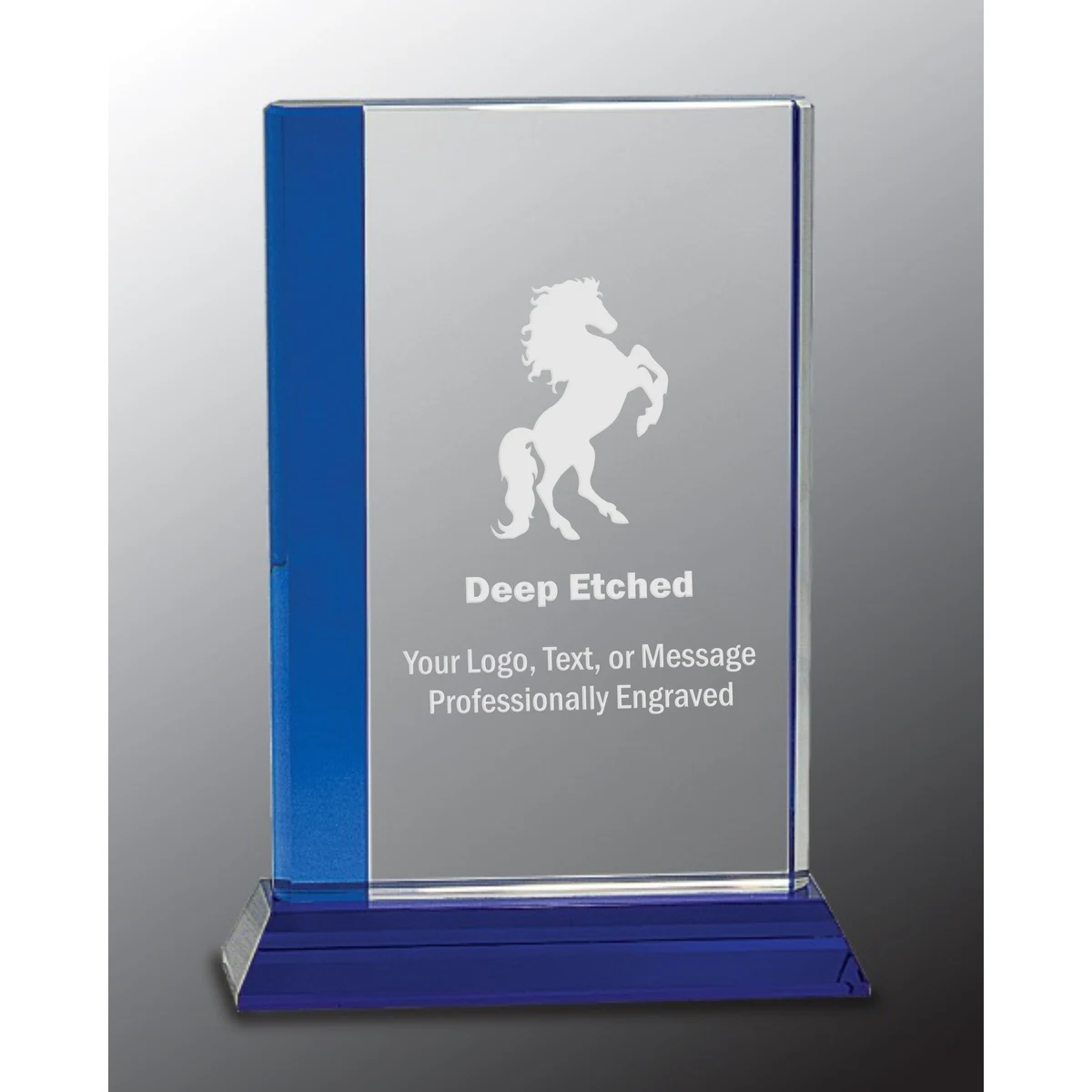 6 1/2" x 9" Blue Edge Crystal Award on Blue Base 1