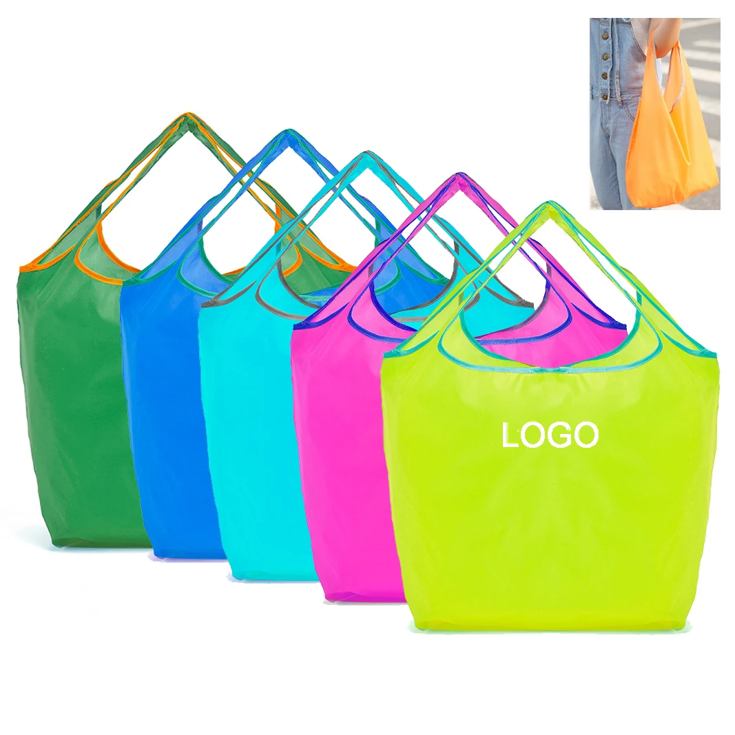 Polyester Portable Shopping Tote Bag, custom tote bag with logo imprint 1