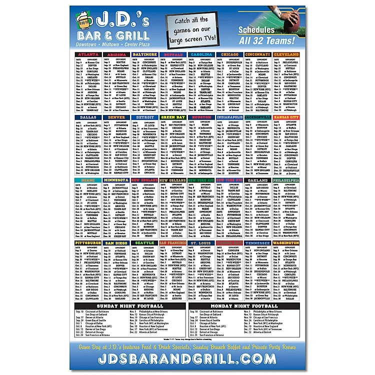 Laminated Card Football Schedule - 11x17 - 14 pt. 1