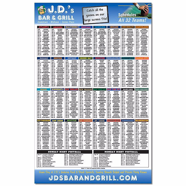 Laminated Card Football Schedule - 11x17 - 14 pt.