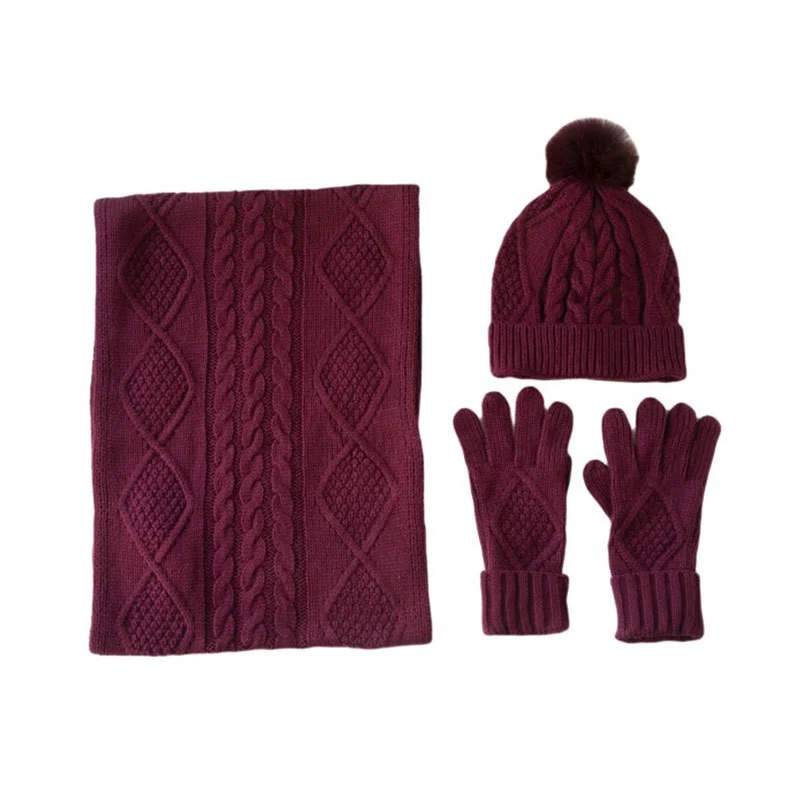 3 Pieces Winter Beanie Hat Scarf Warm Gloves Set 1