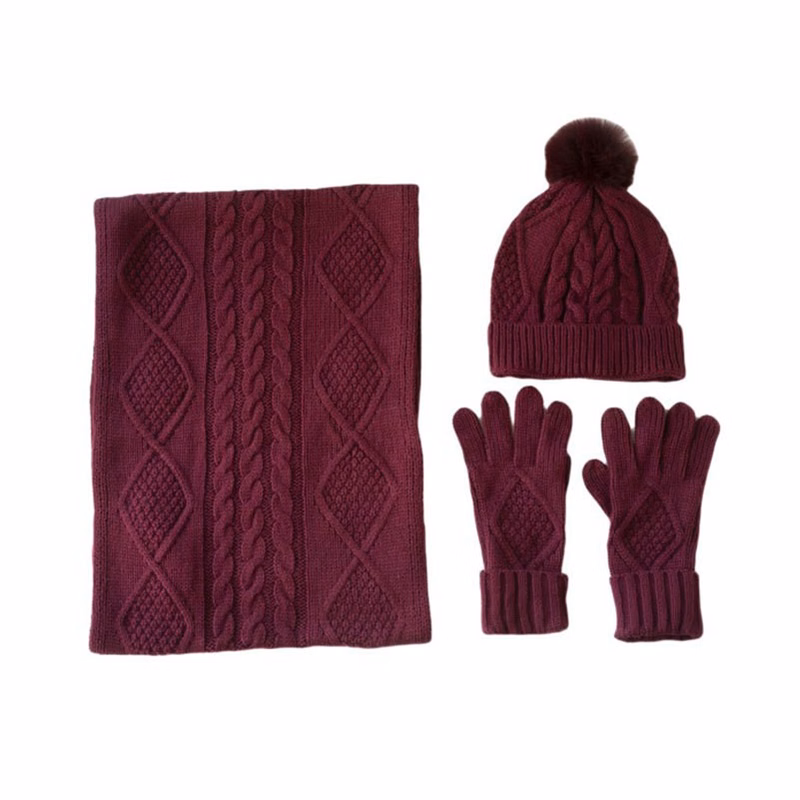 3 Pieces Winter Beanie Hat Scarf Warm Gloves Set