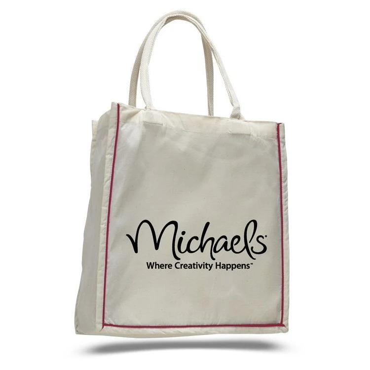 Designer Cotton Tote Bag w/Contrast Stripe, custom tote bag with logo imprint 1