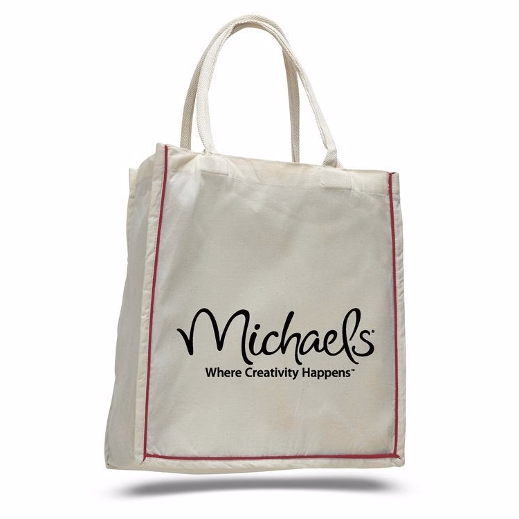 Designer Cotton Tote Bag w/Contrast Stripe