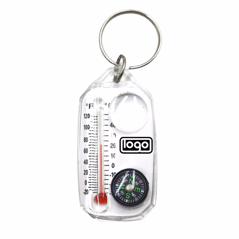 3-in-1 Glow Mini Compass Thermometer Keychain