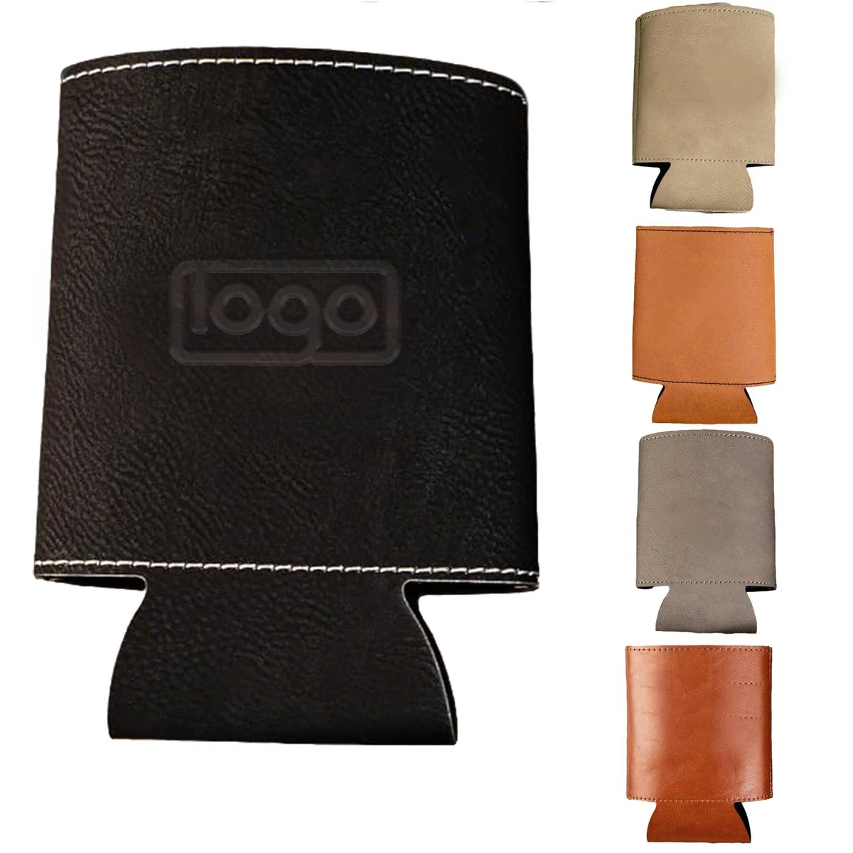 PU Leather Can Cooler Holder, custom koozie with logo imprint 1