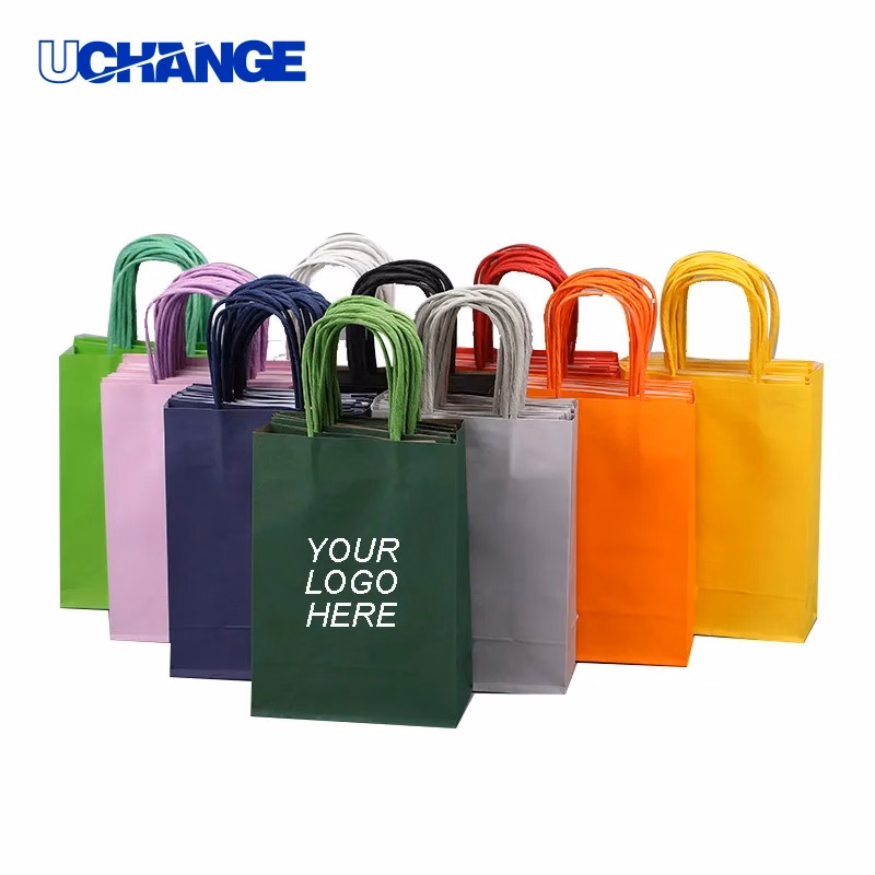 Colored Kraft Paper Tote Bag Eco-Friendly Shopping Bag