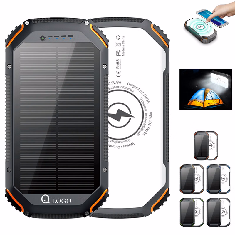 Wireless Charging 3-Output Solar Power Bank Flashlight
