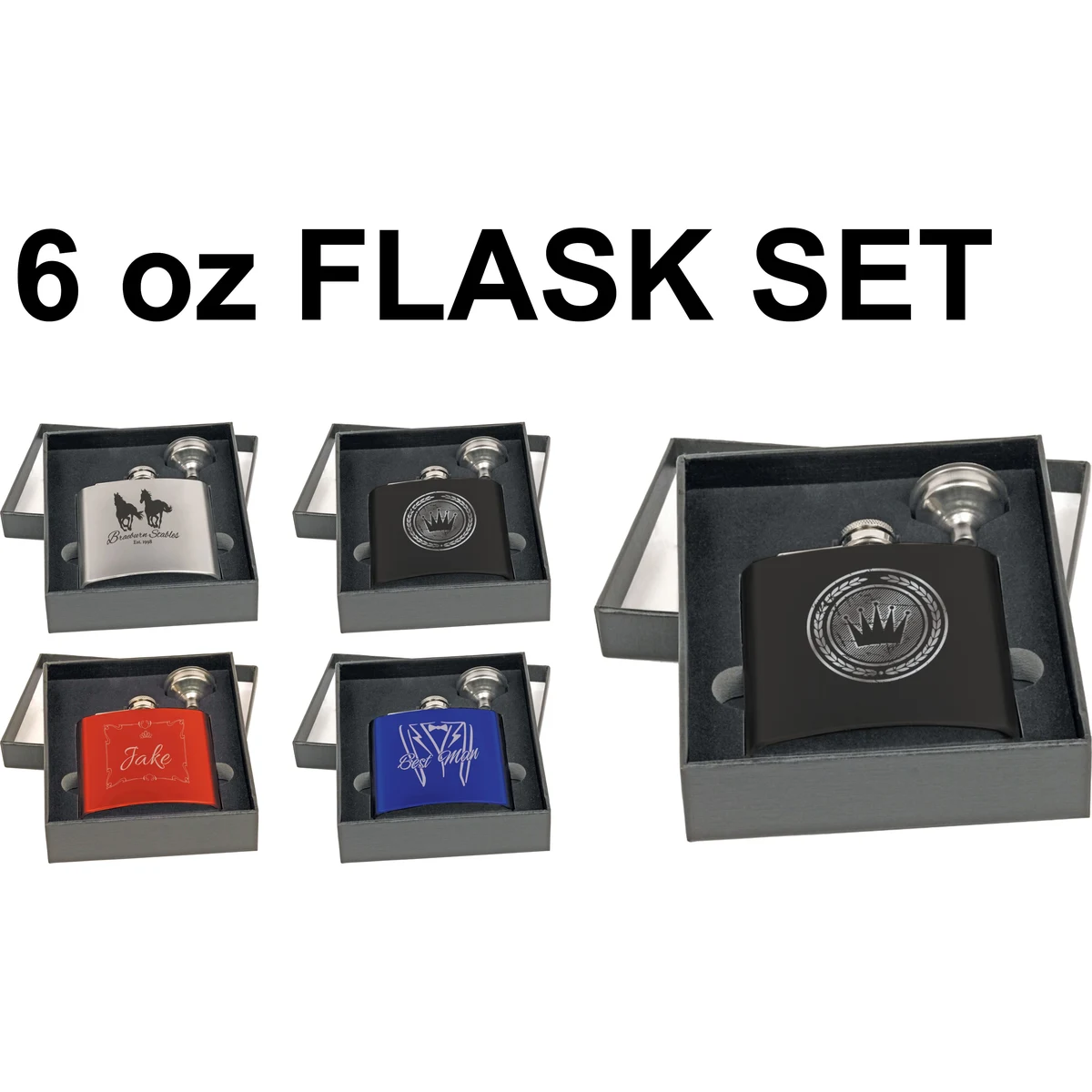 6 Oz. Single Black Flask Set in Presentation Box 1
