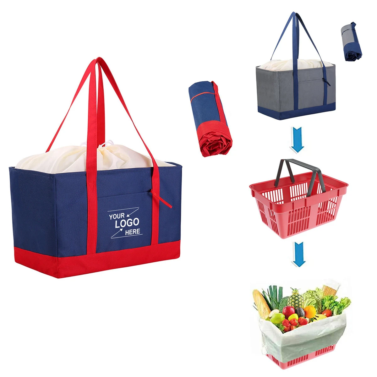 Large Insulated Grocery Tote Bag with Drawstring, Foldable Picnic Cooler Bag 1