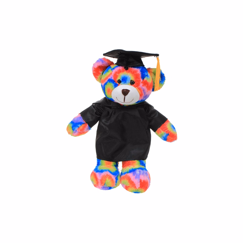 Soft Plush Tie Dye Teddy Bear in Graduation Cap & Gown