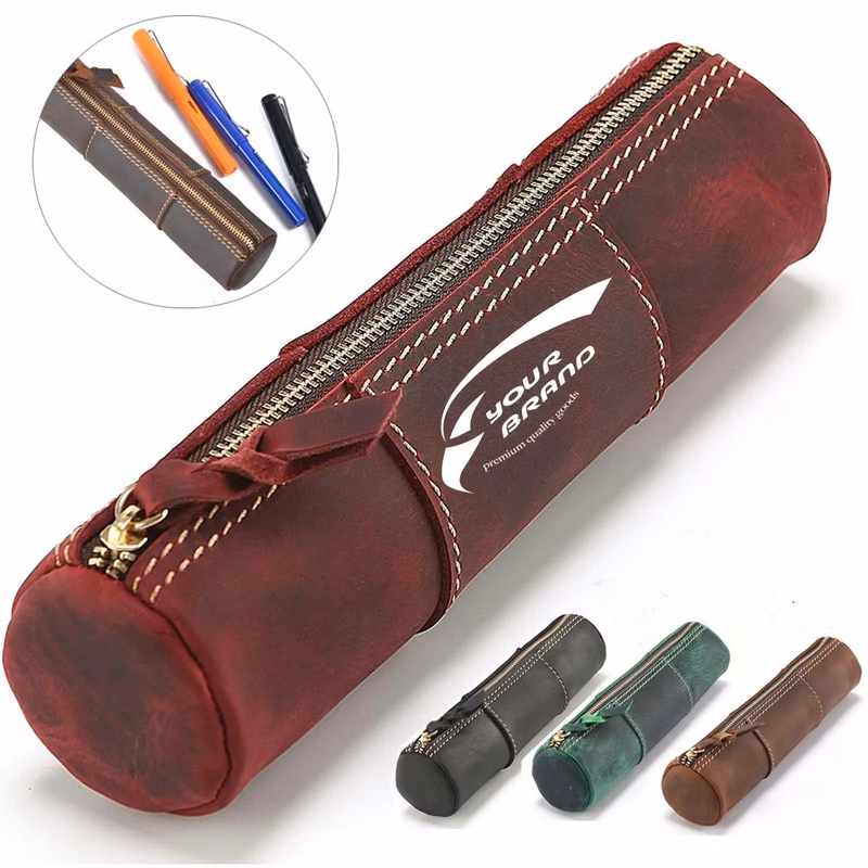 Genuine Leather Large Capacity Pen bags Pouch Pencil Case