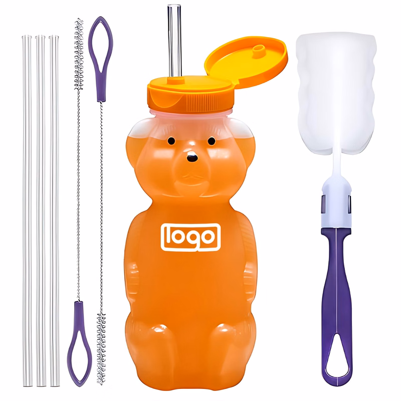 Clear bear drink cup w/ silicone straw