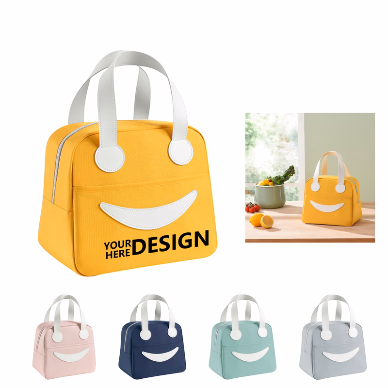 Smiley Face Oxford Fabric Lunch Bag with Aluminum Foil Insulation
