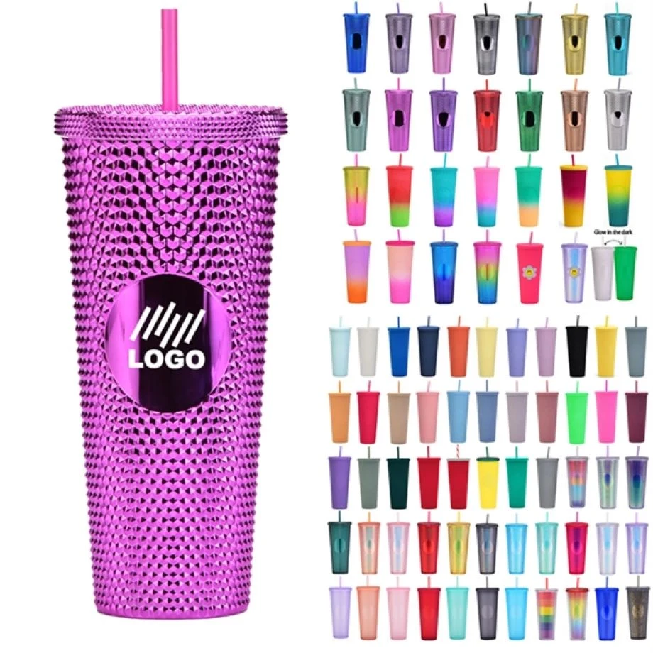24oz Studded Tumbler with Leak Proof Lid and Straw 1
