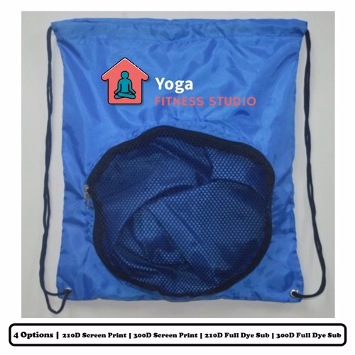 Full Sublimation Polyester Drawstring Bag With Circular Mesh Pocket