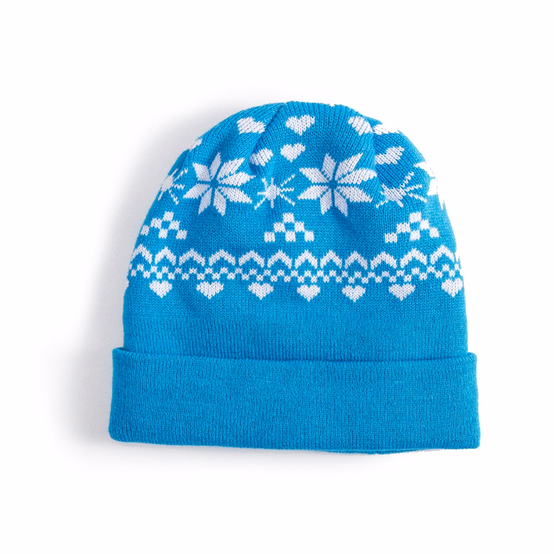 Jacquard Weave Knit Beanie With Cuff