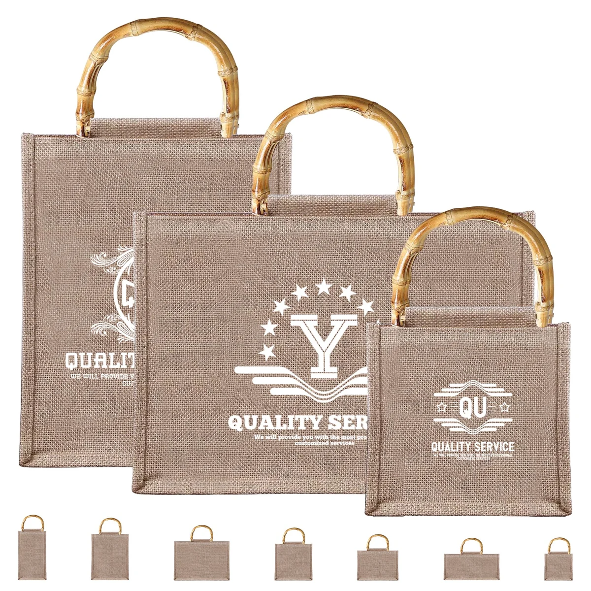 Jute Gift Tote Bag With Bamboo Handle, custom tote bag with logo imprint 1