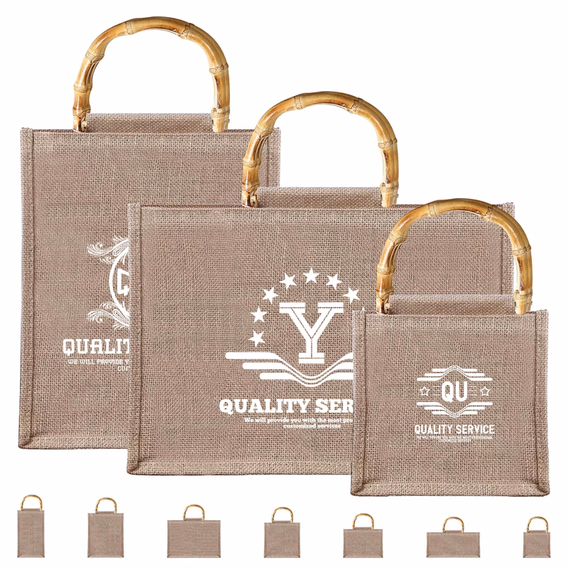Jute Gift Tote Bag With Bamboo Handle