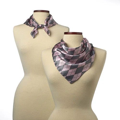 Pink Argyle Silk Scarf (21"x21") 1