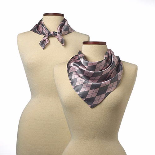 Pink Argyle Silk Scarf (21"x21")