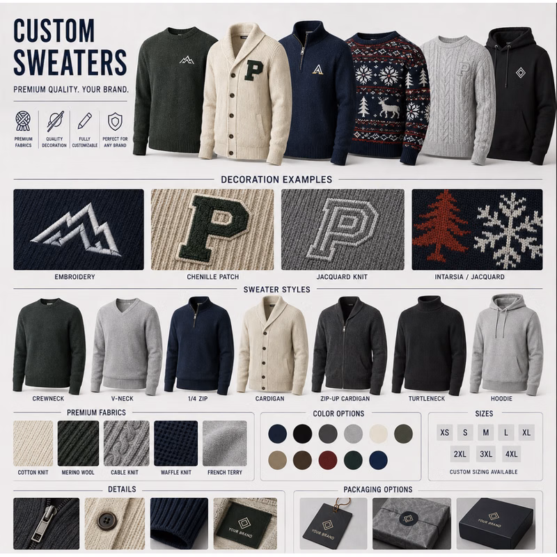 Custom Sweaters - organic cotton - jacquard - cardigan or crewneck