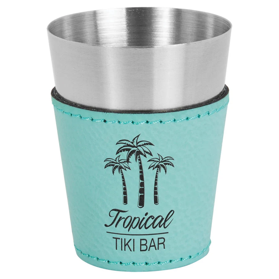 2 oz. Teal Leatherette & Stainless Steel Shot Glass 1