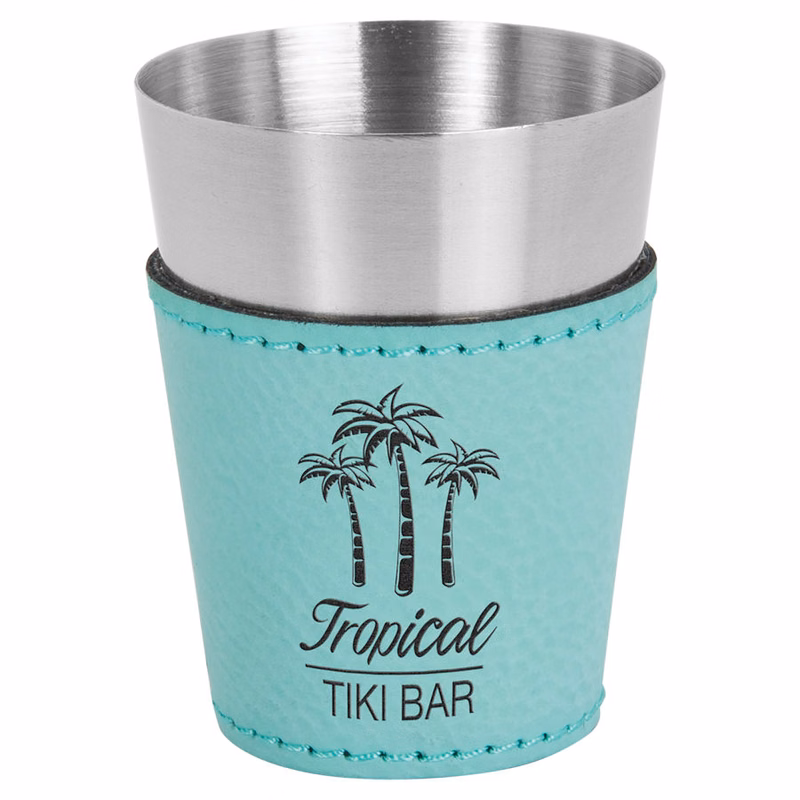 2 oz. Teal Leatherette & Stainless Steel Shot Glass