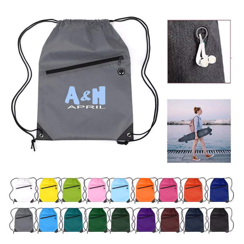 Drawstring Backpack w/ Front Zipper Pocket