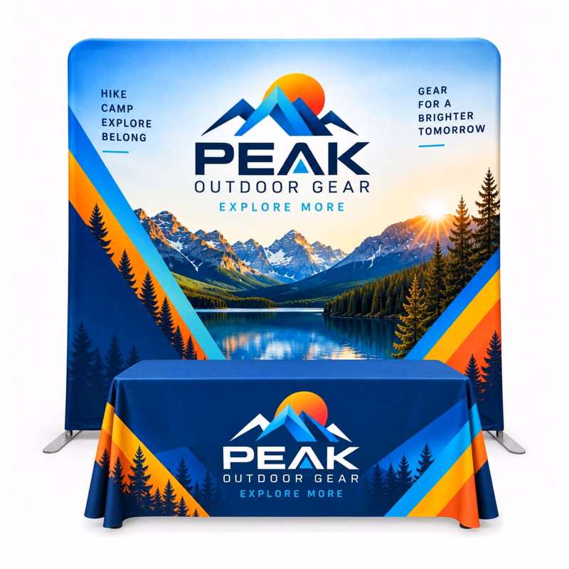 72 Hr Fast Ship - Tradeshow Booth Package, 8' EuroFit Tension Fabric Display & PREMIUM 6'Tablecloth