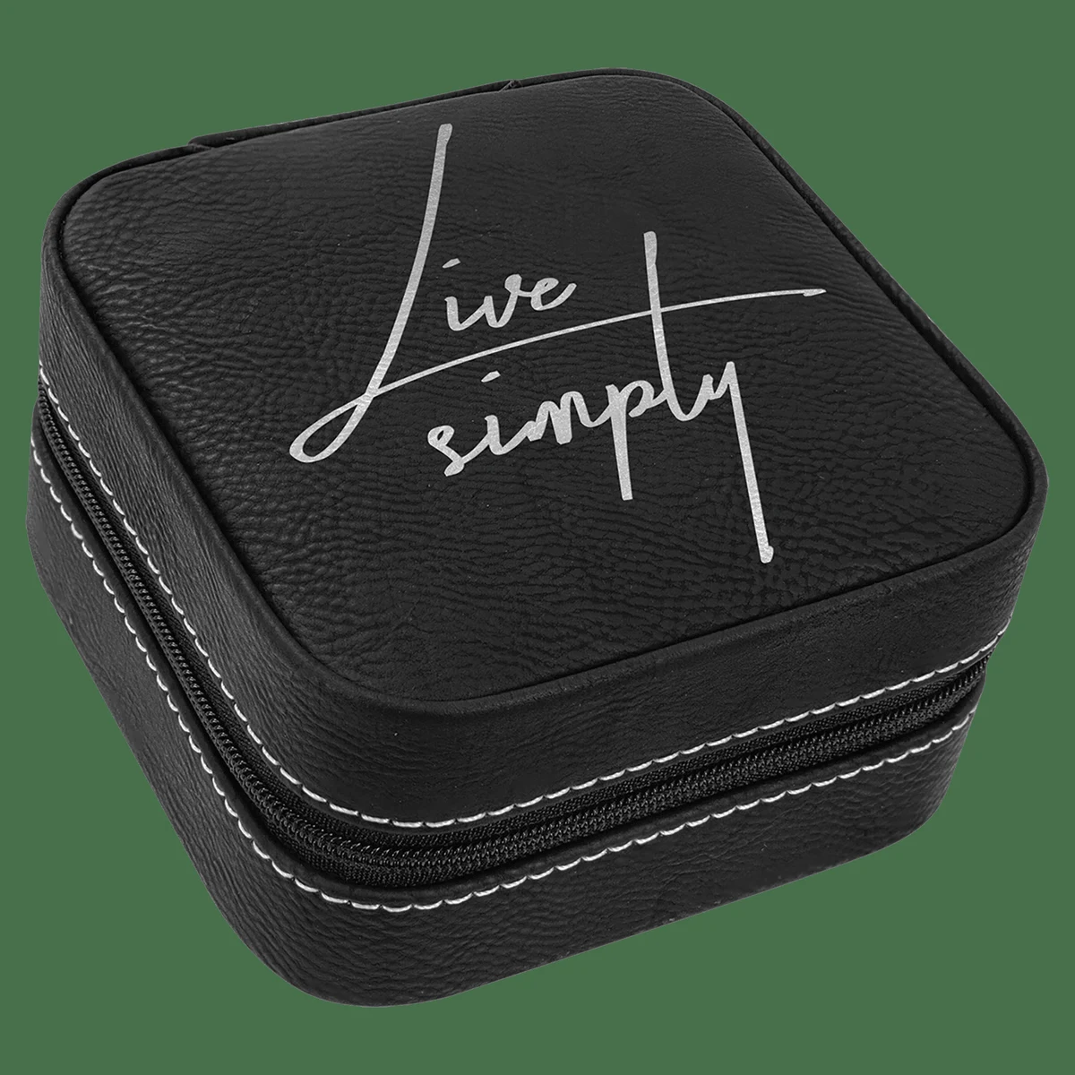 4" X 4" Black/Silver Leatherette Travel Jewelry Box with Black Lining 1