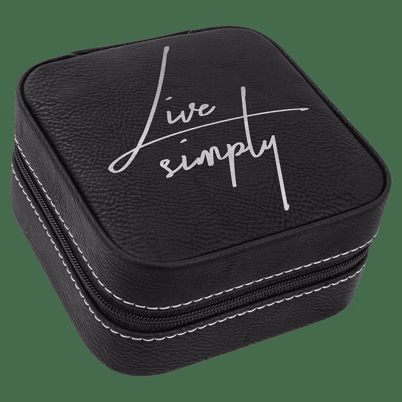 4" X 4" Black/Silver Leatherette Travel Jewelry Box with Black Lining