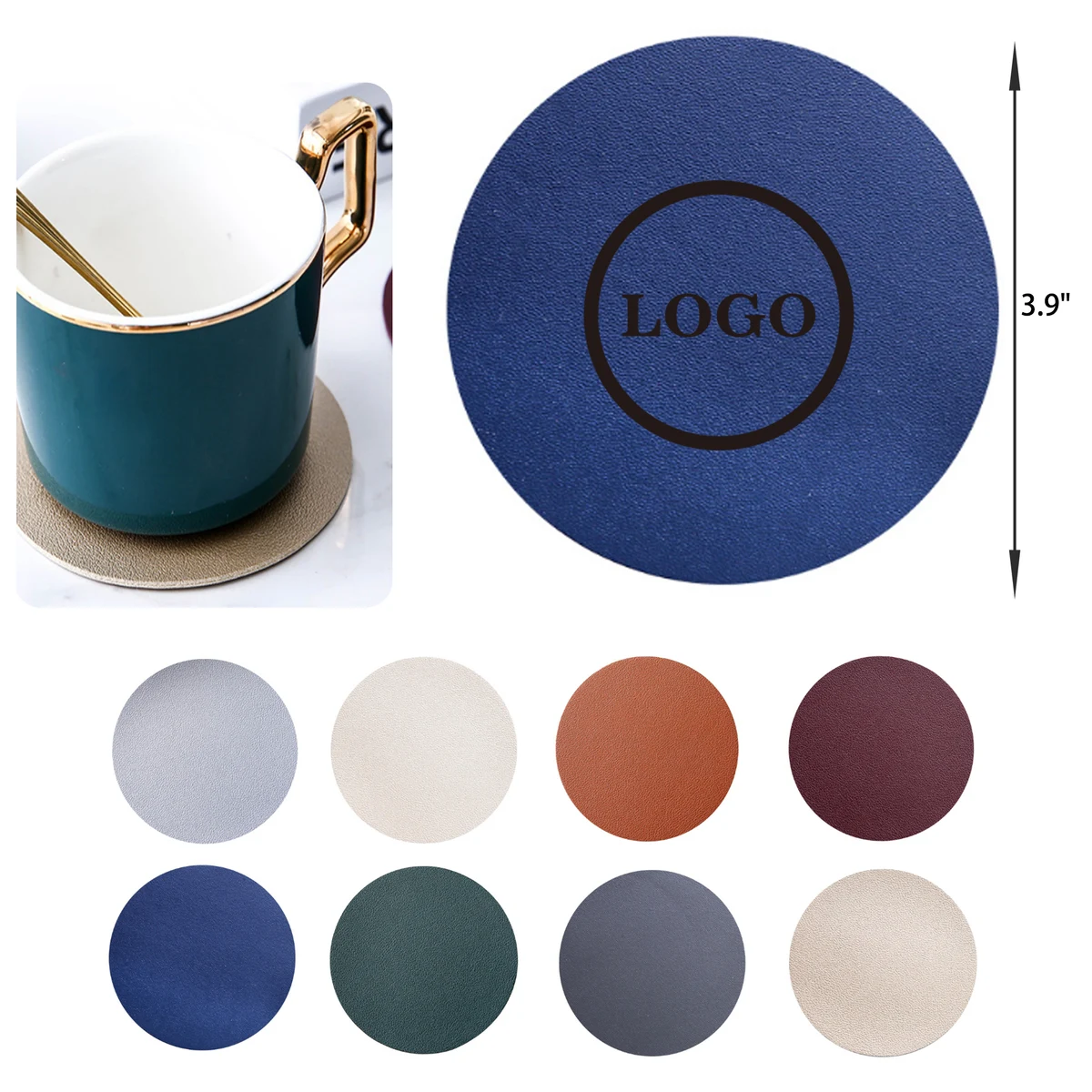 MOQ 50 PCS Waterproof Solid Color Round Leather Coaster 1