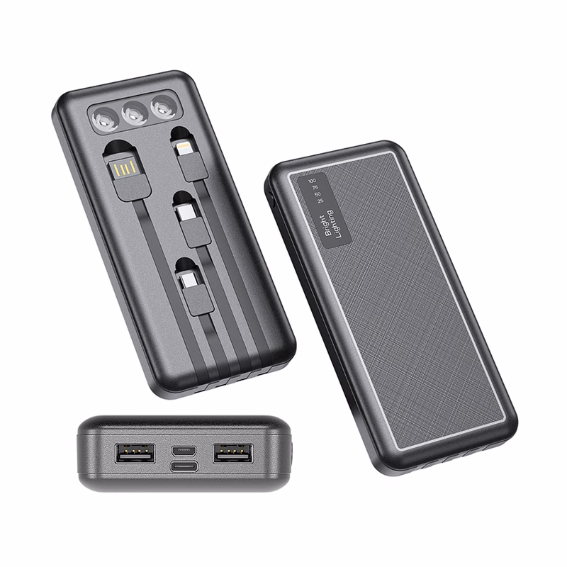 Power Bank with LED flashlight and 4 Built-in Cable - 10000mAh