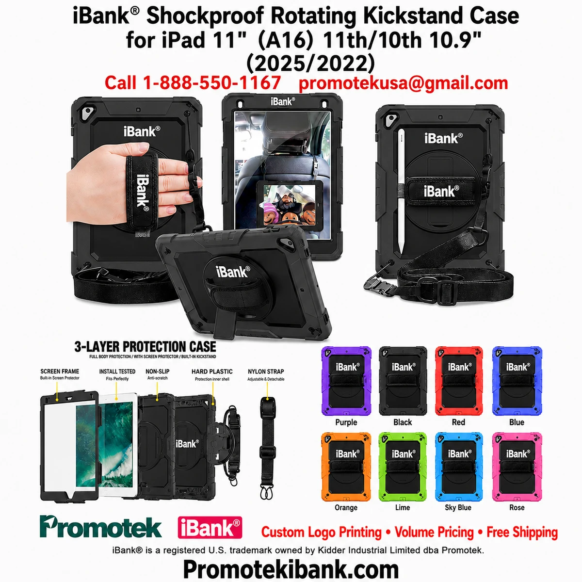iBank ® Shockproof Rotating Kickstand Case for iPad 11" (A16) 11th/10th 10.9" (2025/2022) 1