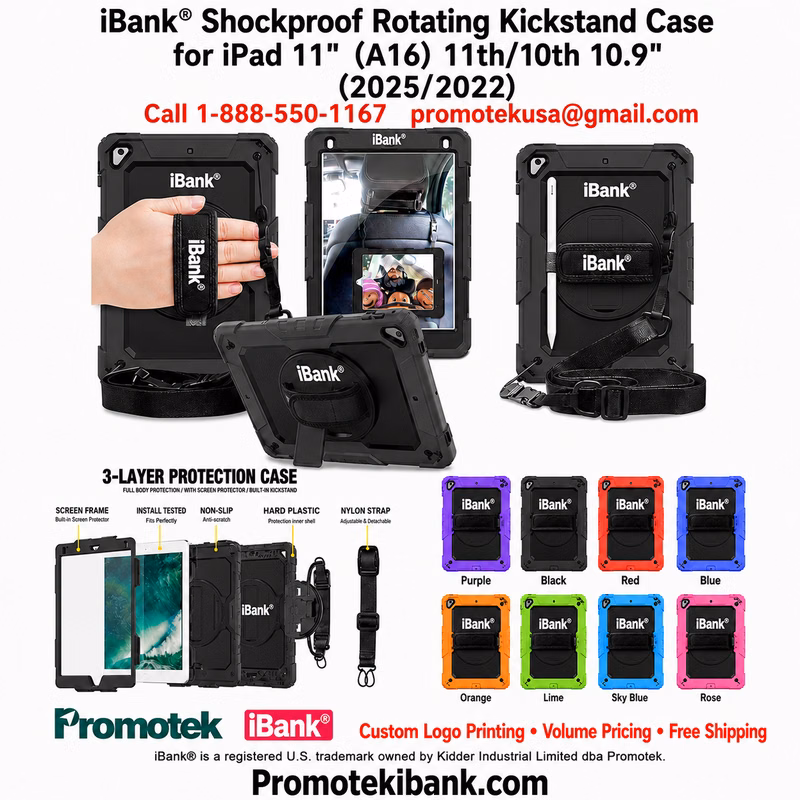 iBank ® Shockproof Rotating Kickstand Case for iPad 11" (A16) 11th/10th 10.9" (2025/2022)