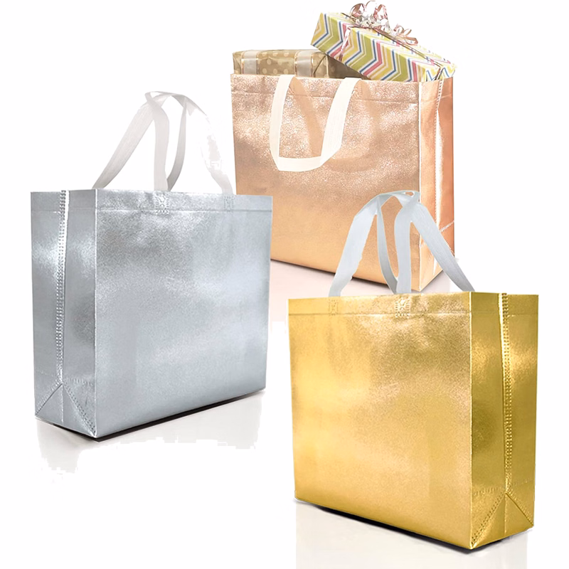 Non-woven Reusable Gift Bags With Glossy Gold Finish