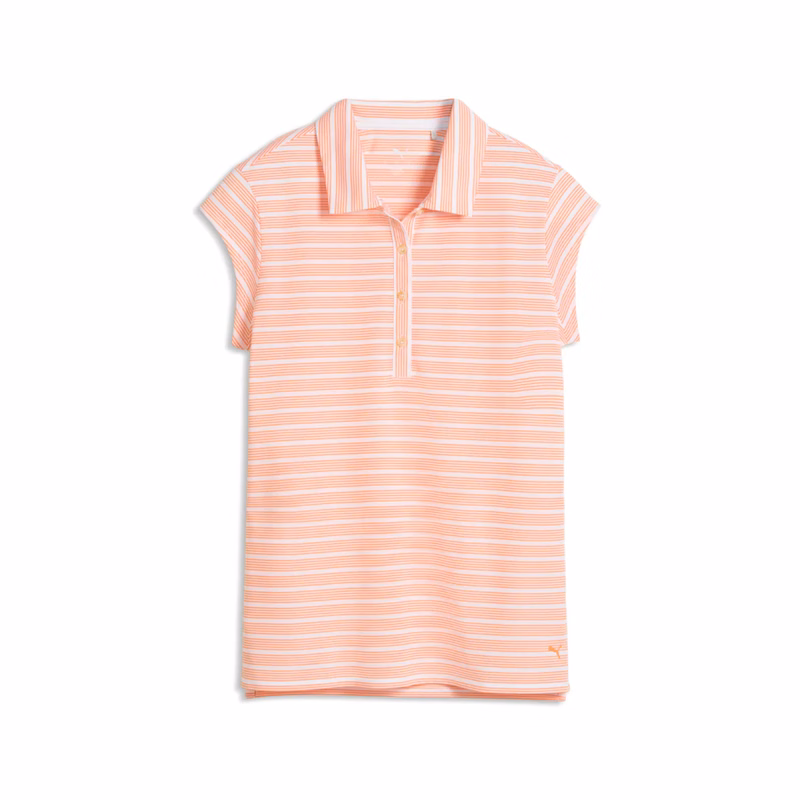 PUMA® Women's Pique YD Stripe Cap Sleeve Golf Polo with Custom Logo