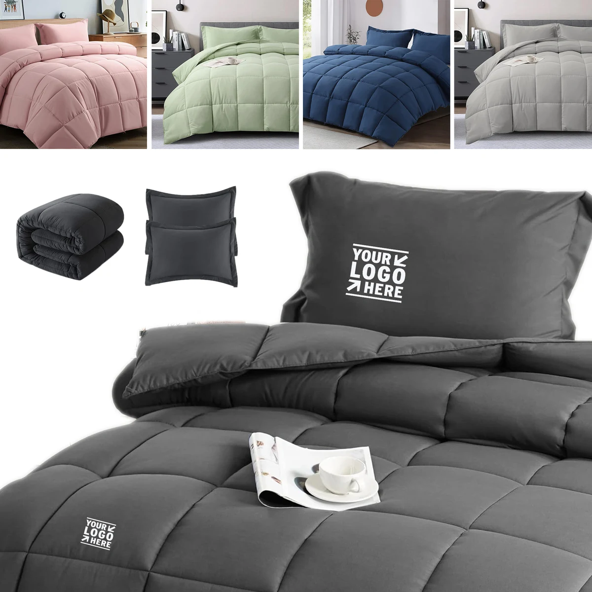 3 Pieces King Size Alternative All Season Reversible Machine Washable Comforter Set 2 Pillow Shams 1