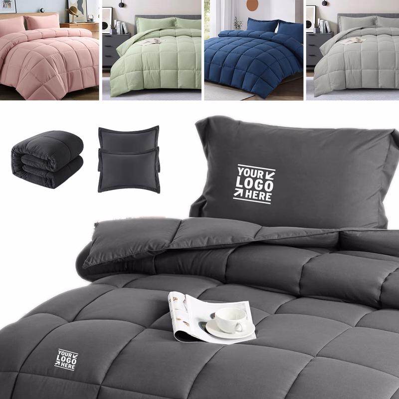 3 Pieces King Size Alternative All Season Reversible Machine Washable Comforter Set 2 Pillow Shams
