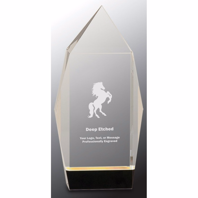 7 1/2" Clear Crystal Facet Rectangle Award on Black Base