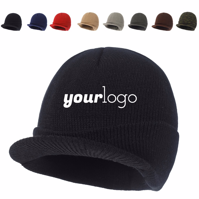 Knitted Beanie Hat with Brim for Men Casual Winter Cap