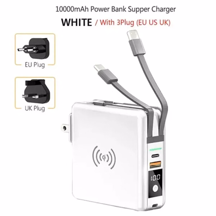 4 in 1 Built in Cable USB Travel Charger Wireless Power Bank