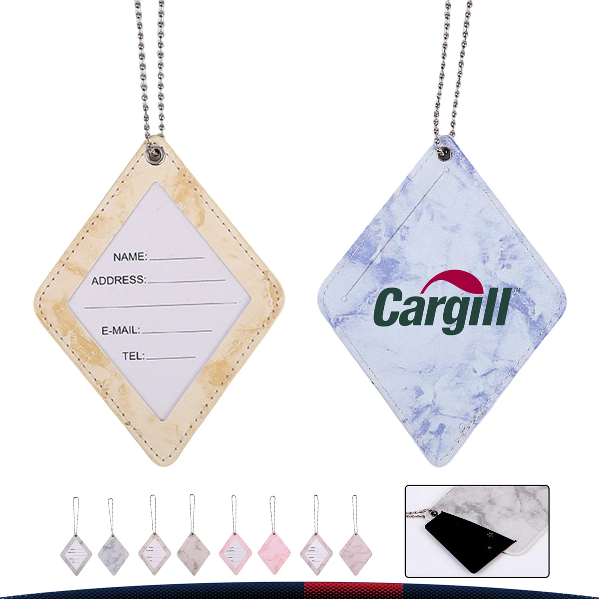 Kelune Diamond-Shaped Marble Pattern PU Leather Luggage Tag 1