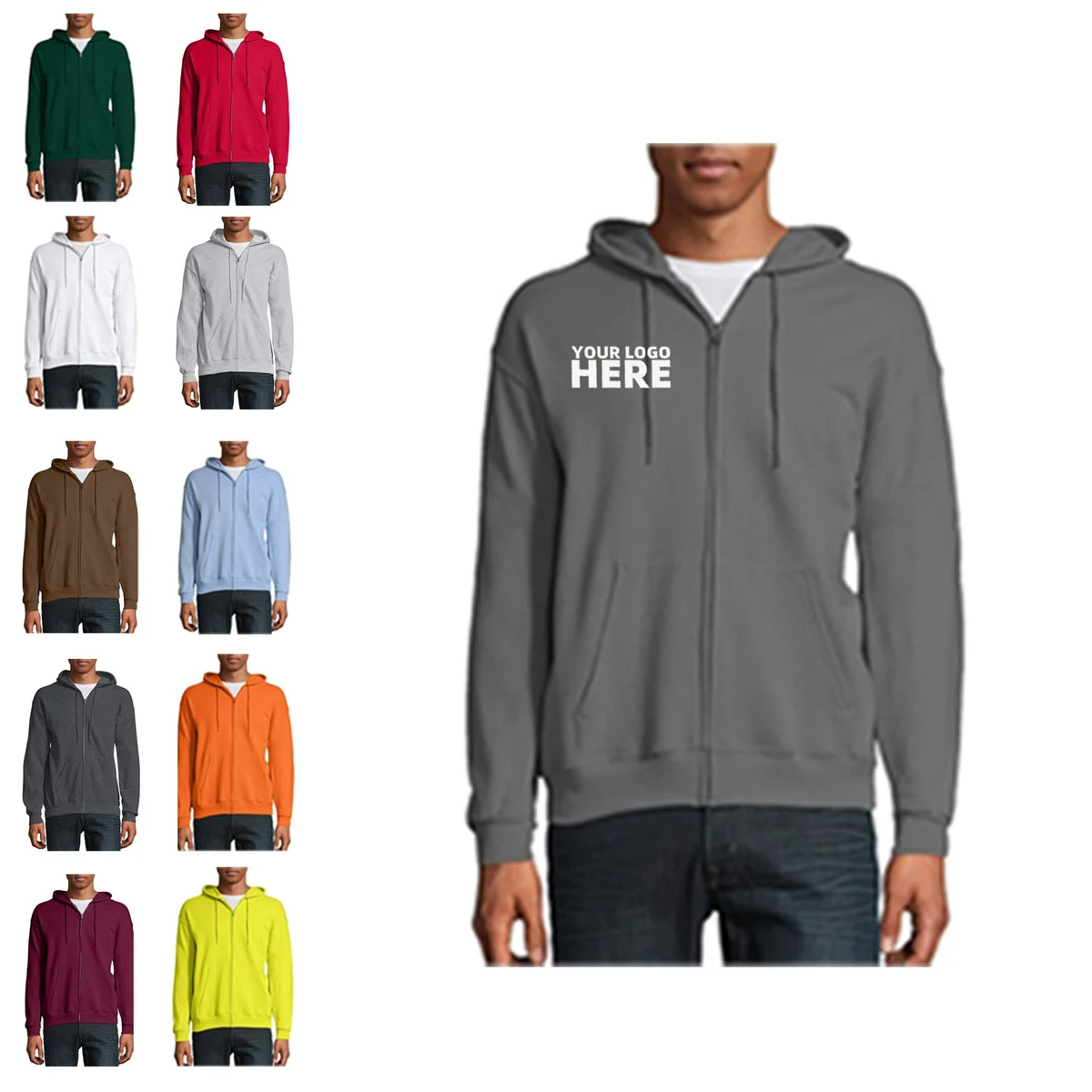 Full Zip Hooded Sweatshirt, custom hoodie or sweatshirt with logo imprint 1