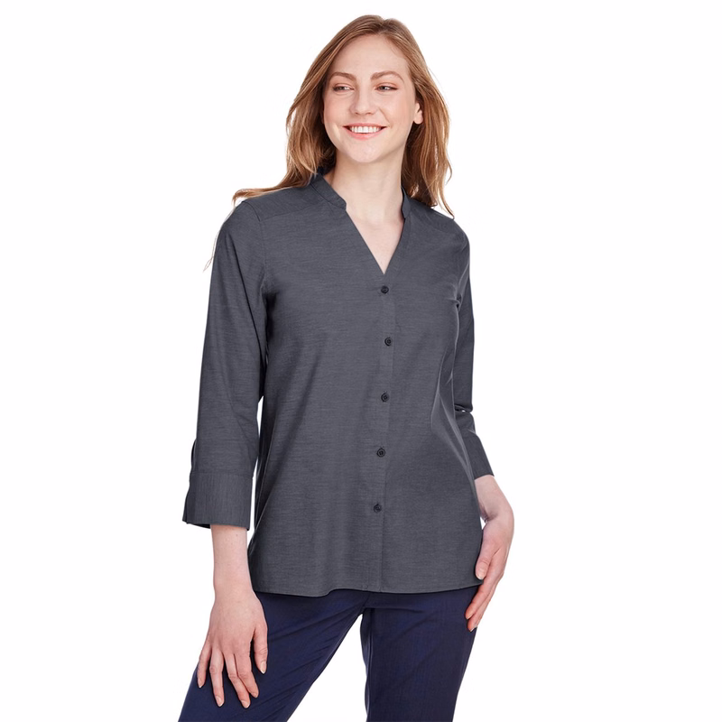 Women's Crown Collection® Stretch Pinpoint Chambra Three-Quarter Sleeve Shirt - DG562W
