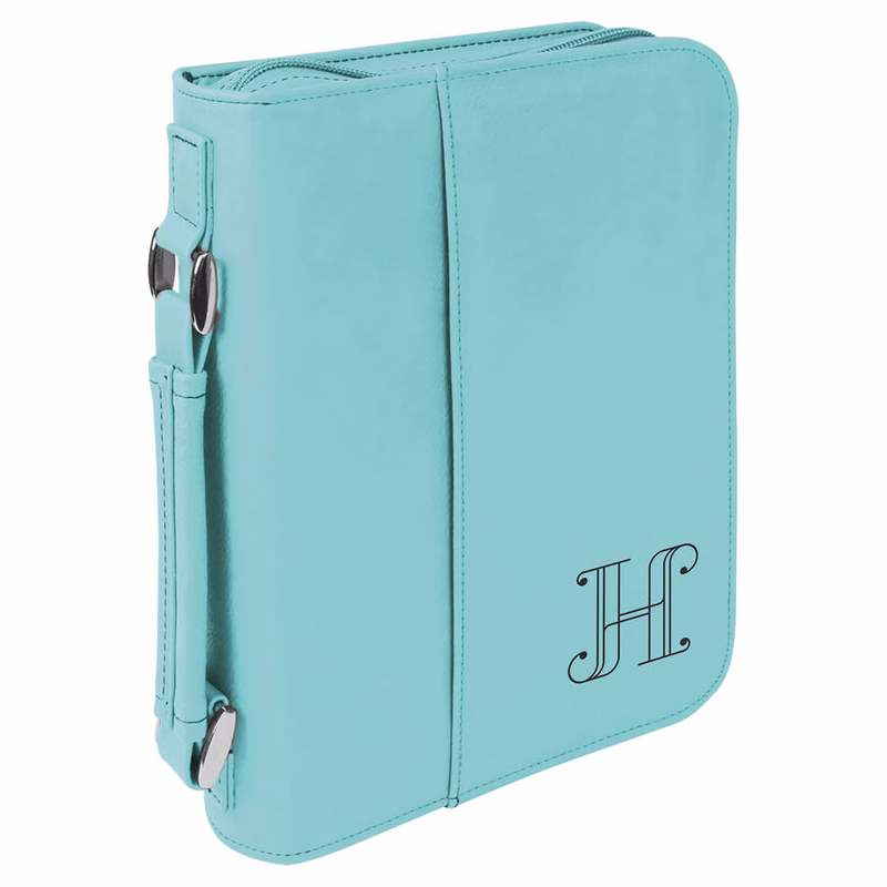 6 3/4" x 9 1/4" Teal Leatherette Book/Bible Cover with Handle & Zipper